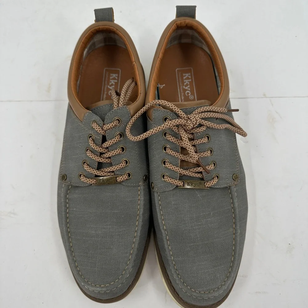 Kkyc Mens Gray Canvas Lace Up Boat Shoes Size‎ 13 Preppy Old Money